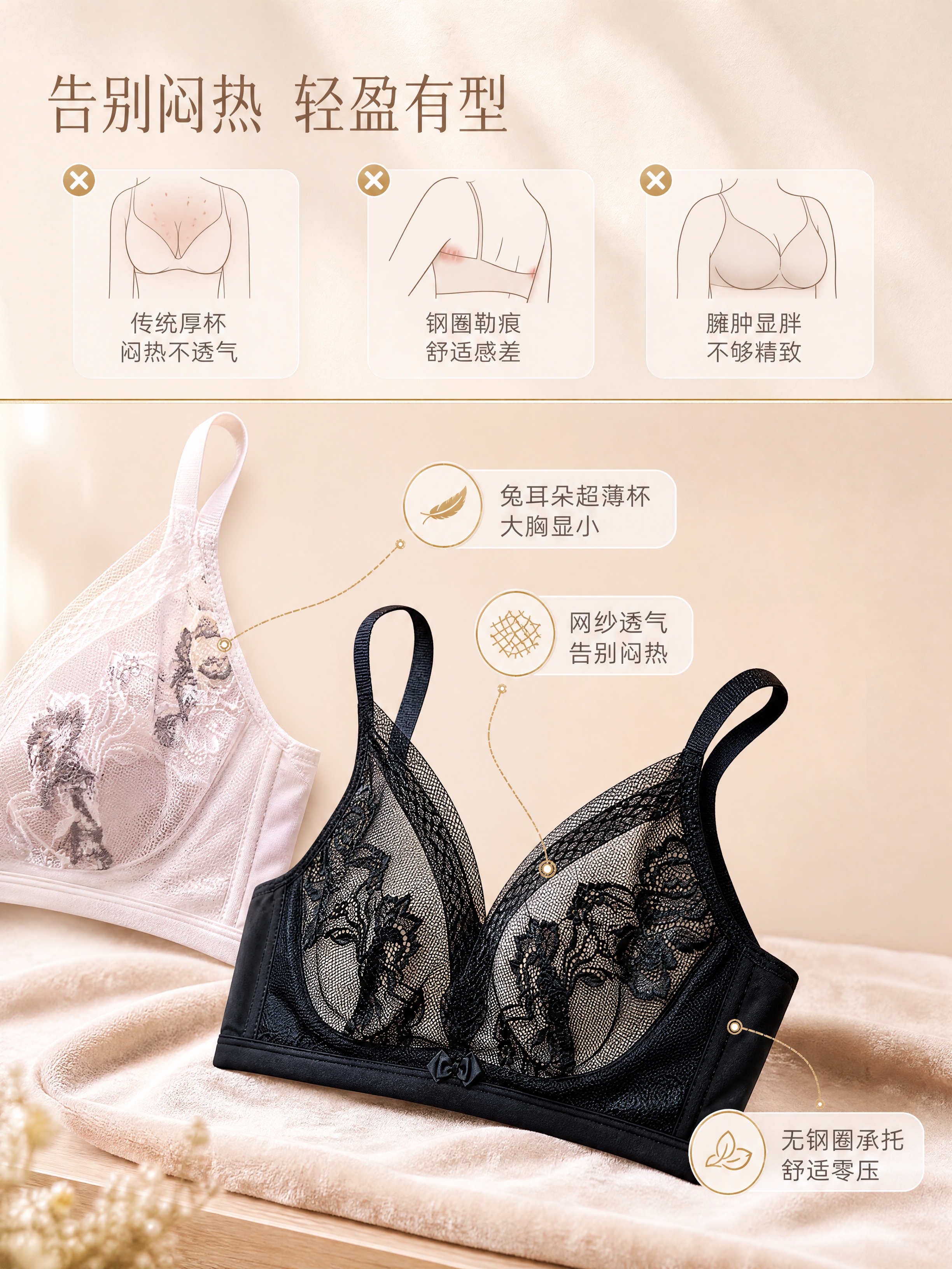 [商品] 使用【图2】黑色蕾丝网纱文胸和【图1】浅粉色文胸；商… - 图片创意预览