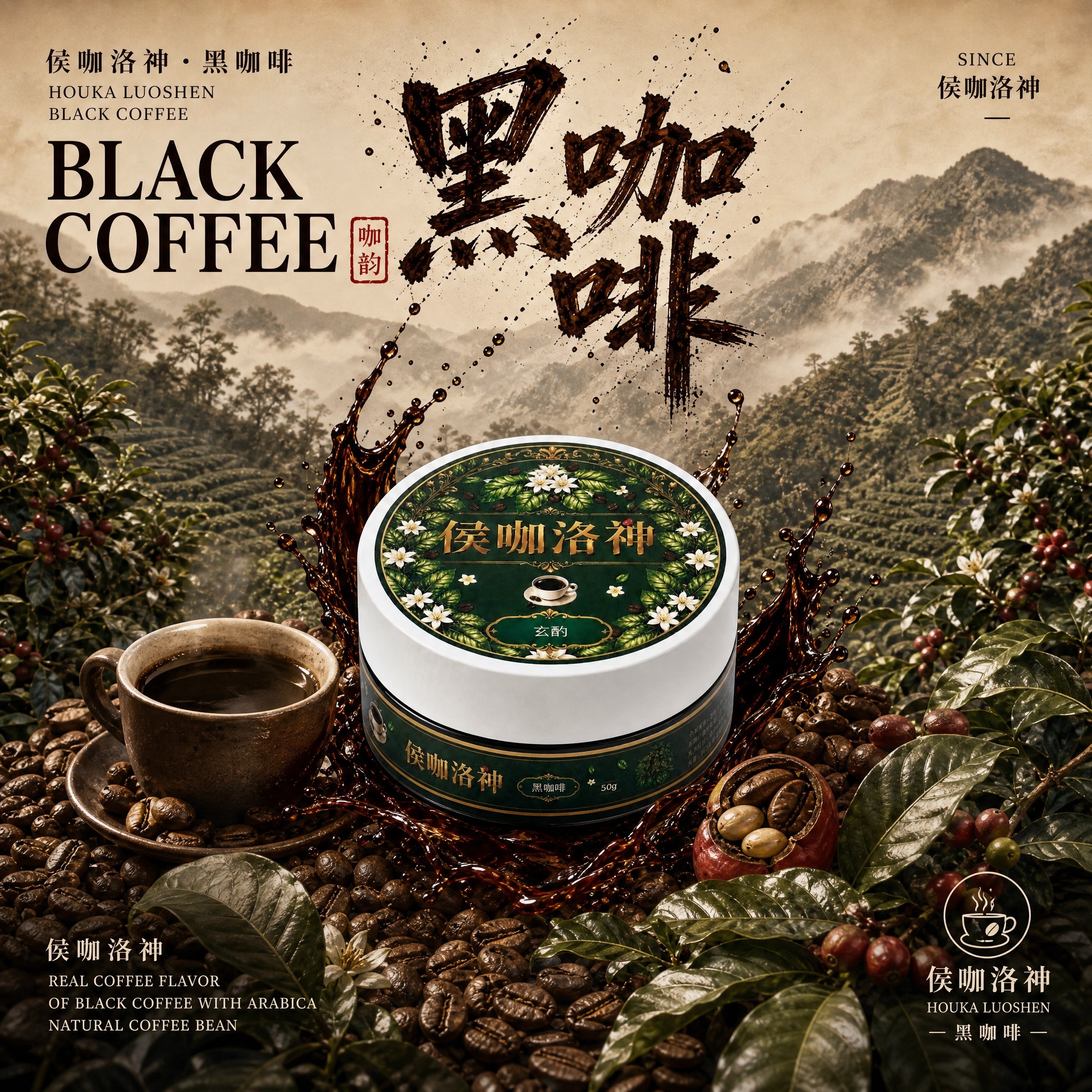 参考伯爵红茶爆款主图的版式风格，生成黑咖啡口味的同系列主图。保… - 图片创意预览