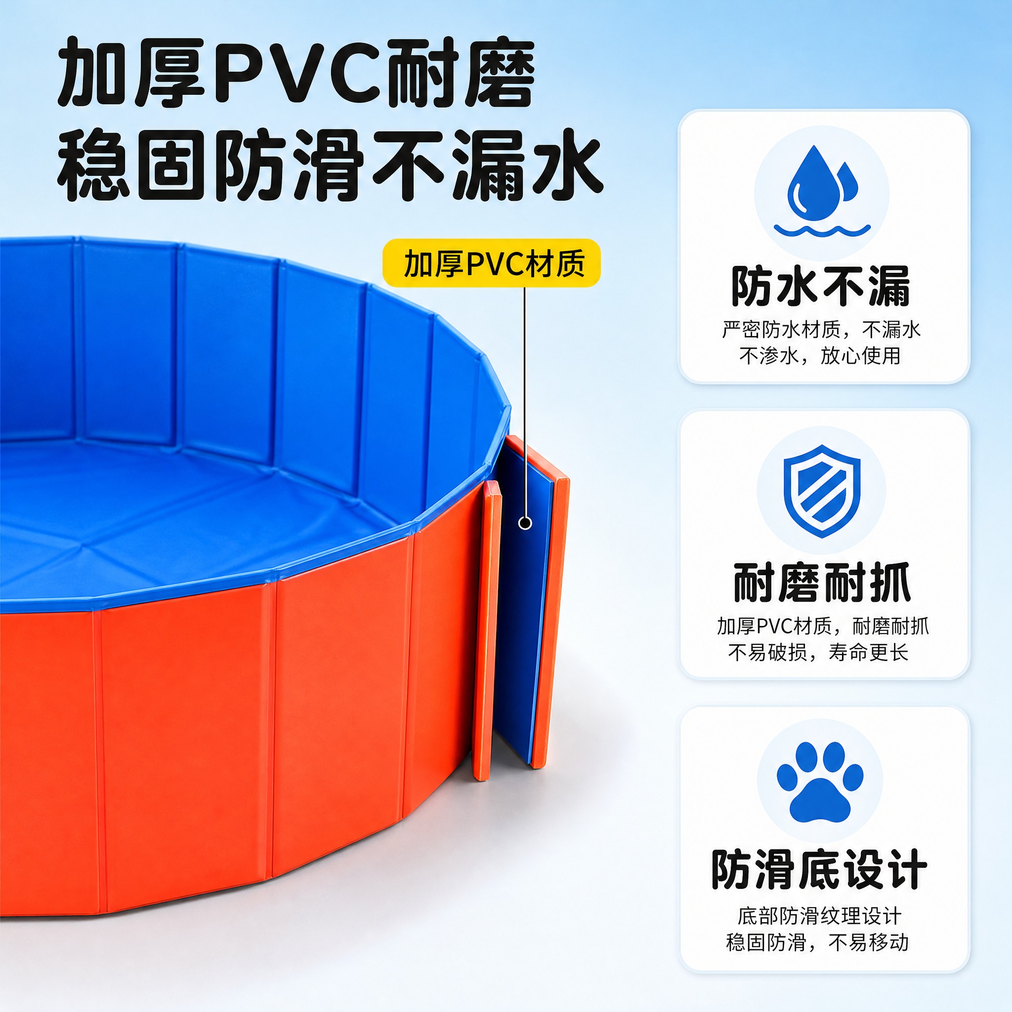 [主图-2] 核心卖点图，主题：加厚PVC耐磨 稳固防滑不漏水… - 图片创意预览
