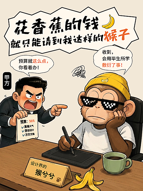 小红书封面/配图热梗；花香蕉的钱就只能请到我这样的猴子