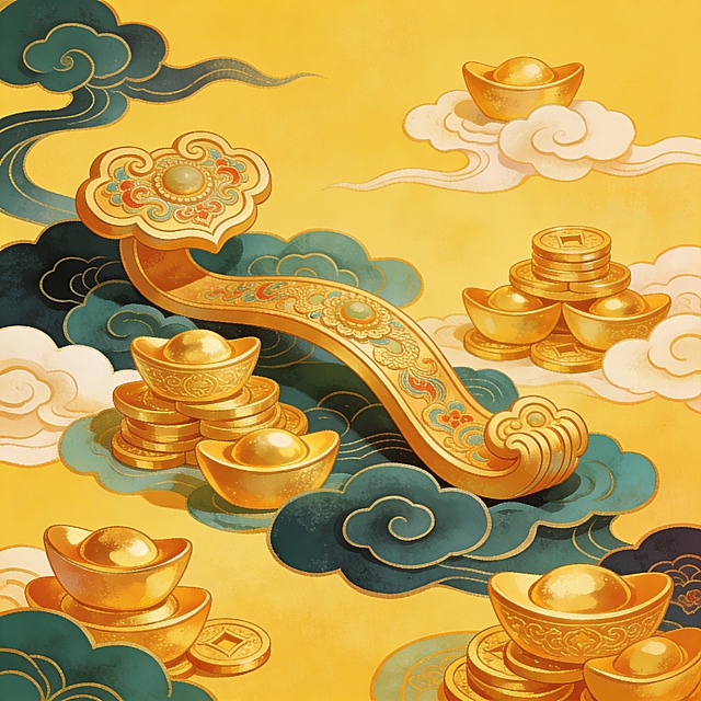 帮我生成10个桂黄色带吉祥元素的场景图