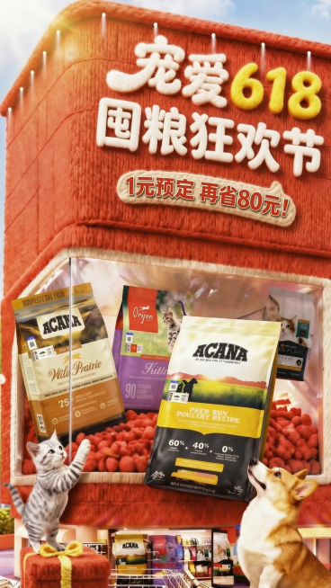 将海报上的文字“马上抢先购”改成“囤粮狂欢节”，保持原有的白色毛绒字体样式和风格不变，其余内容保持不变预览效果