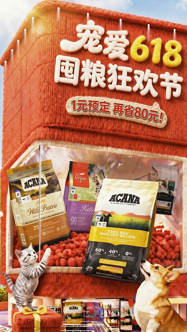 将海报上的文字“马上抢先购”改成“囤粮狂欢节”，保持原有的白色毛绒字体样式和风格不变，其余内容保持不变