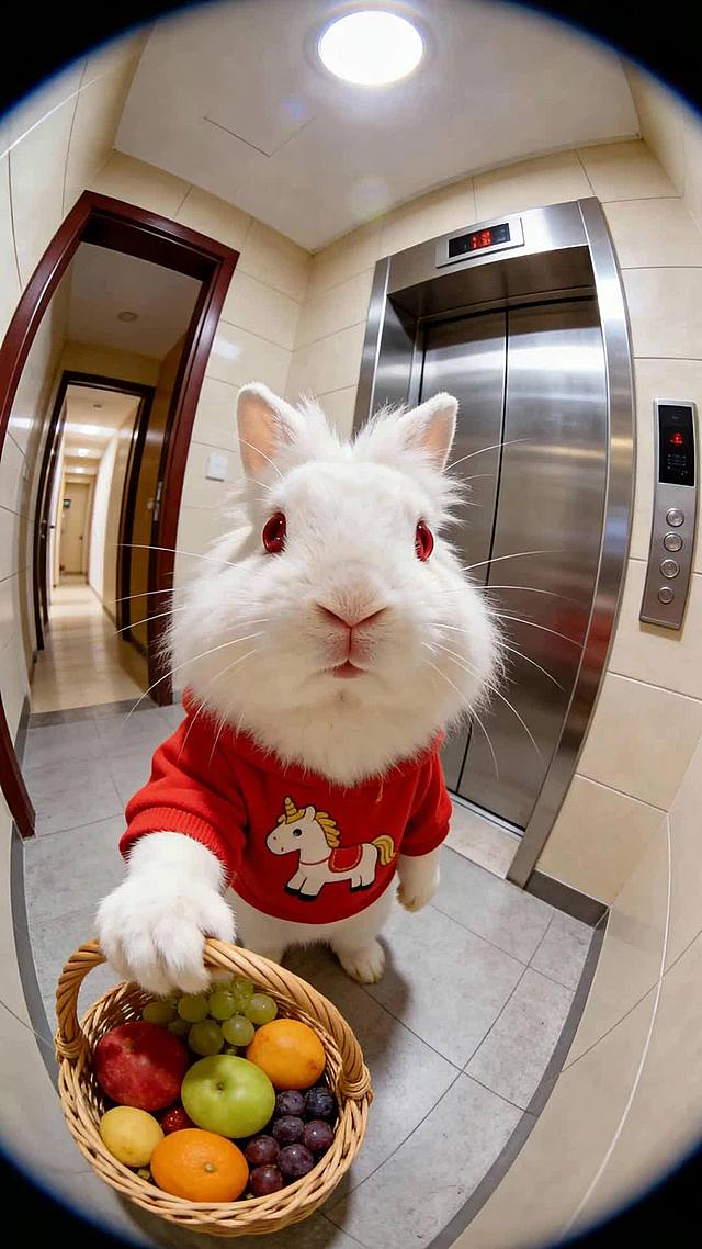 一只小兔子说台词： 我蹦蹦跳跳来拜年啦！我的长耳朵已经听到了今年的好消息！祝你马年好事成双，福气像我一样，一蹦三尺高！