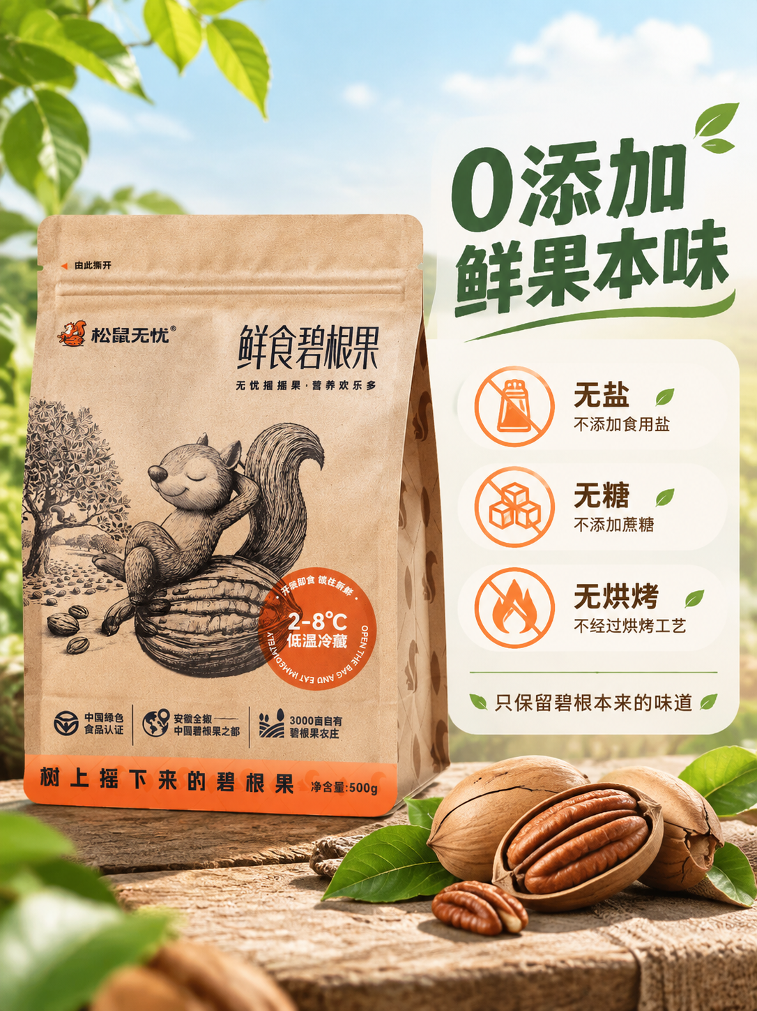 [商品] 使用【图4】松鼠无忧鲜食碧根果包装；保留全部包装文字… - 图片创意预览