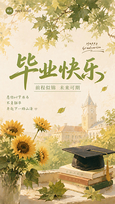 毕业季毕业祝福清新油画风手机竖屏海报