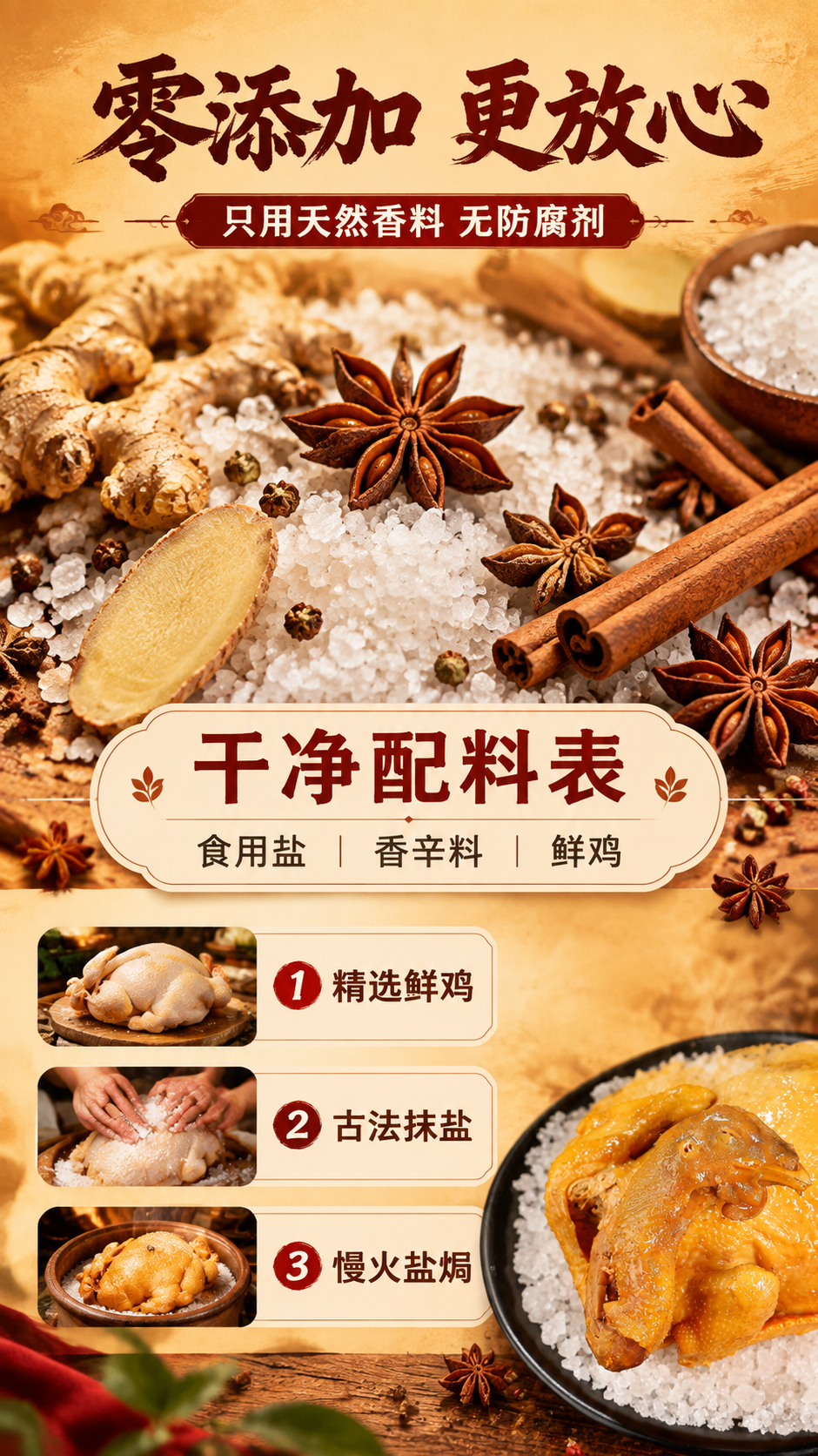[商品] 使用【图1】广东风味盐焗鸡；保留盐焗鸡金黄色泽与鸡皮… - 图片创意预览
