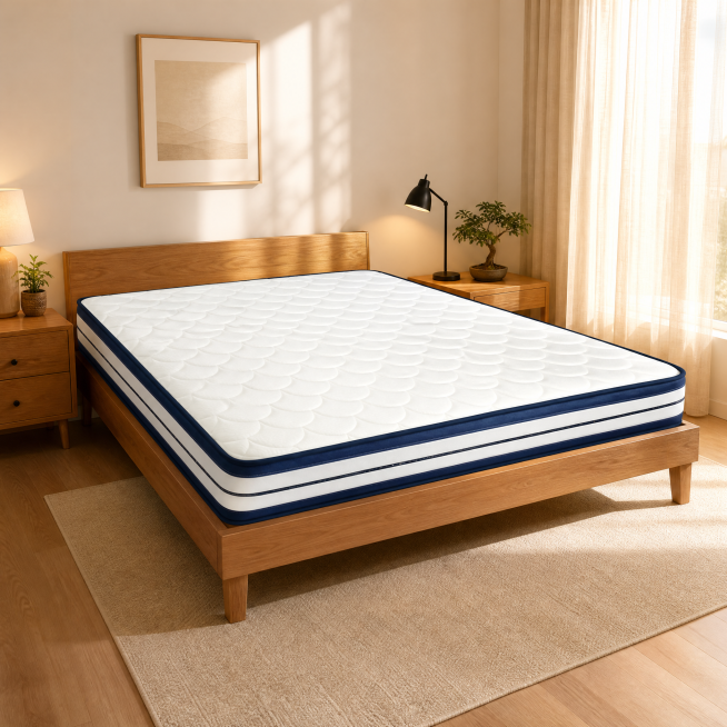 [Main Image 1] Full shot of mattress in modern bedroom scene. Keep the mattress appearance (physical预览效果