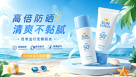 电商夏上新美妆防晒霜海报banner