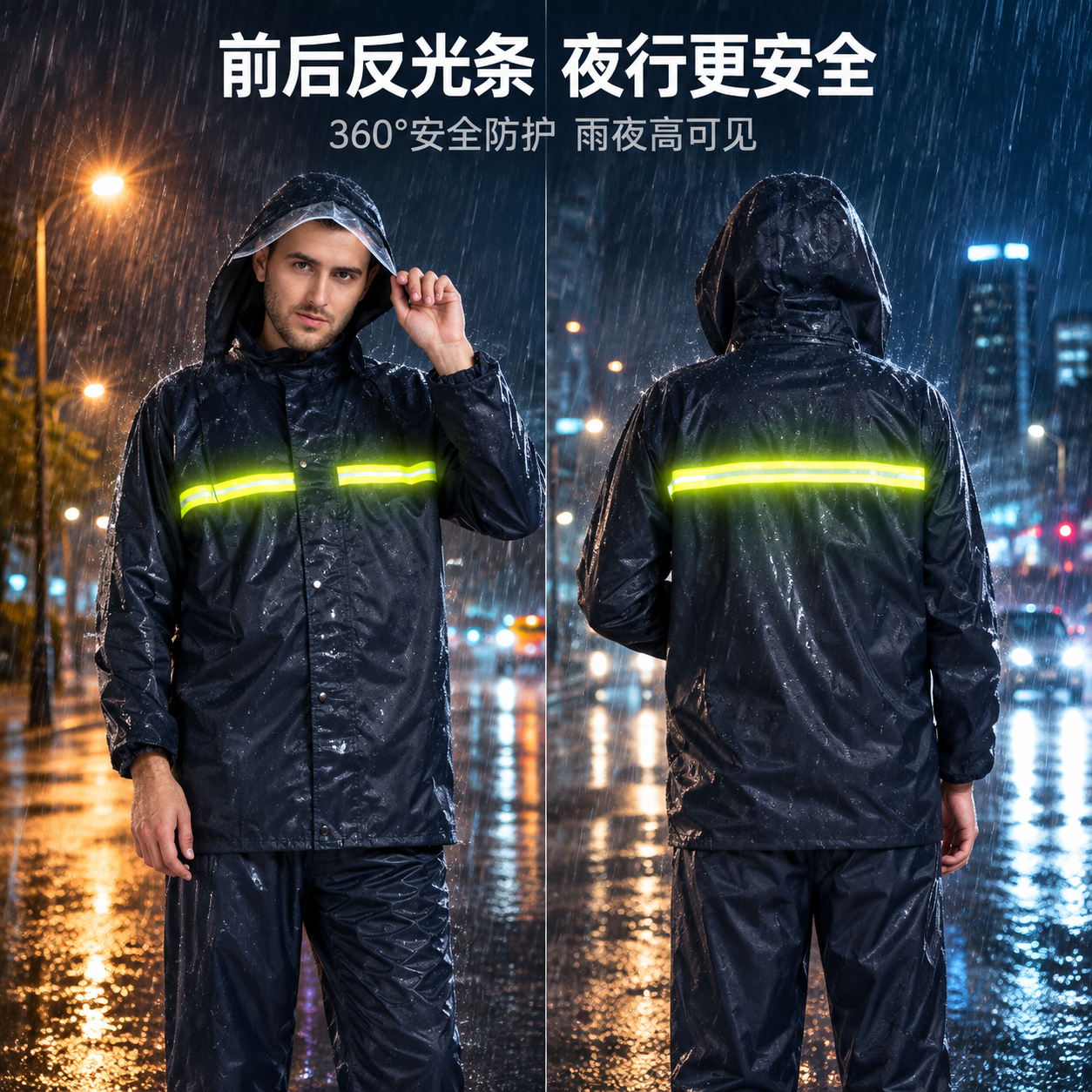 [主图-3] 前后反光条安全功能展示图，突出夜间雨天反光安全特… - 图片创意预览