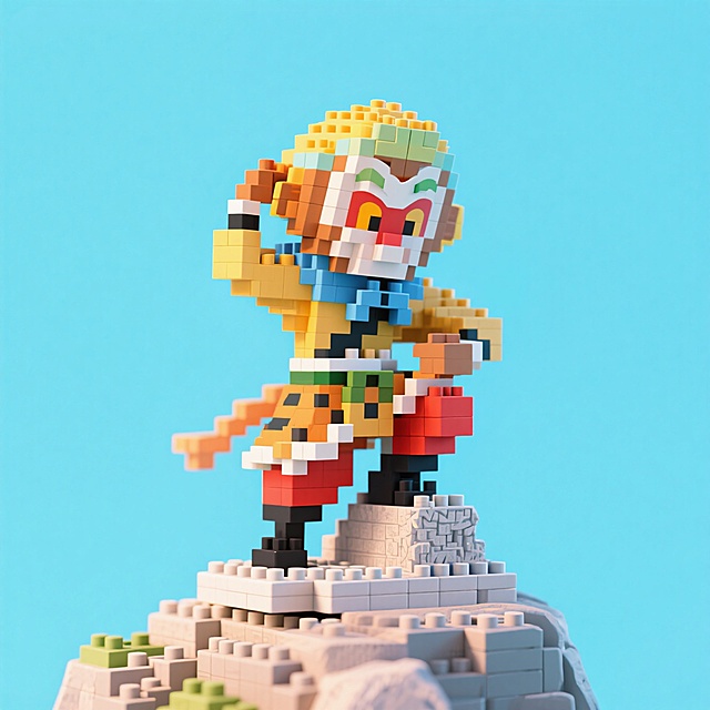 像素风孙悟空，卡通感十足，微缩艺术展现独特创意。