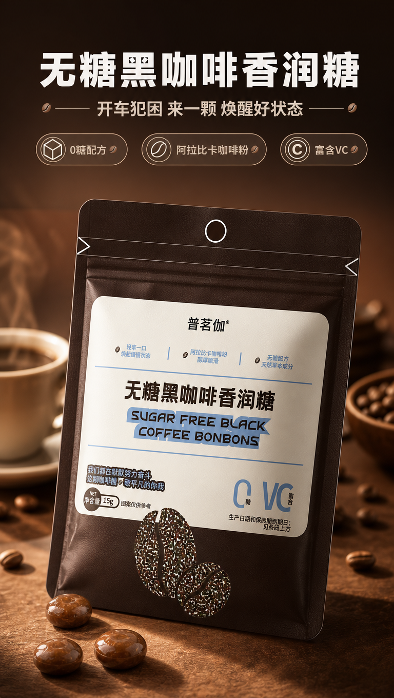 [商品] 使用【图1】普茗伽无糖黑咖啡香润糖袋装产品图；保留深… - 图片创意预览
