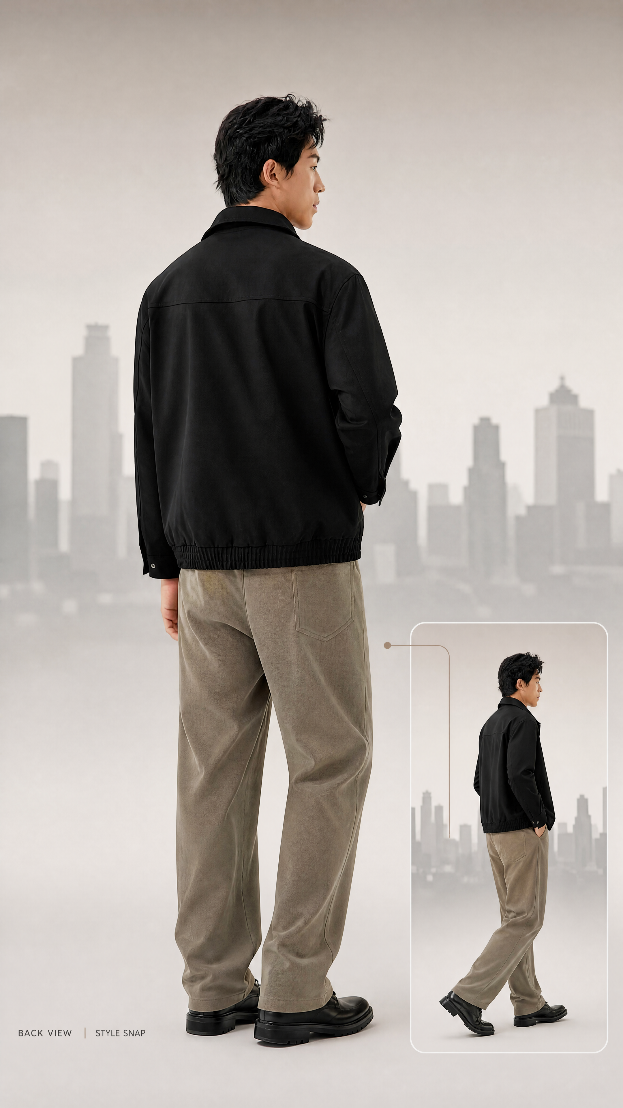 [商品] 使用【图1】男士黑色翻领休闲夹克；商品处理：保留翻领… - 图片创意预览