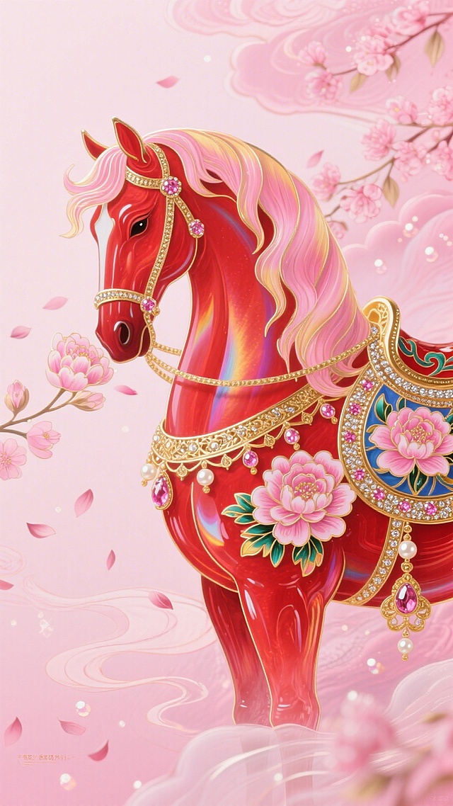 一匹绯红仙马，形太优美，特写