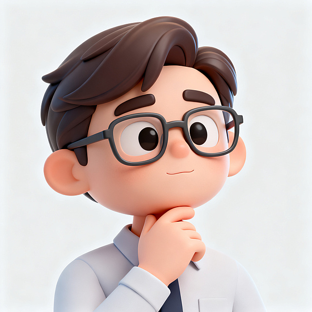 男子，眼镜，思考问题，3d卡通，c4d风格