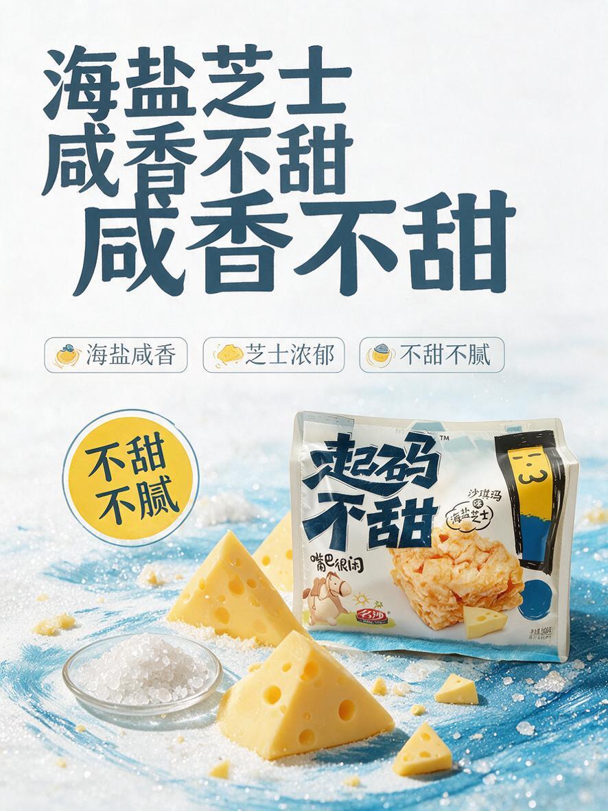 [商品] 使用【图1】名沙起码不甜海盐芝士味沙琪玛包装（白色袋… - 图片创意预览