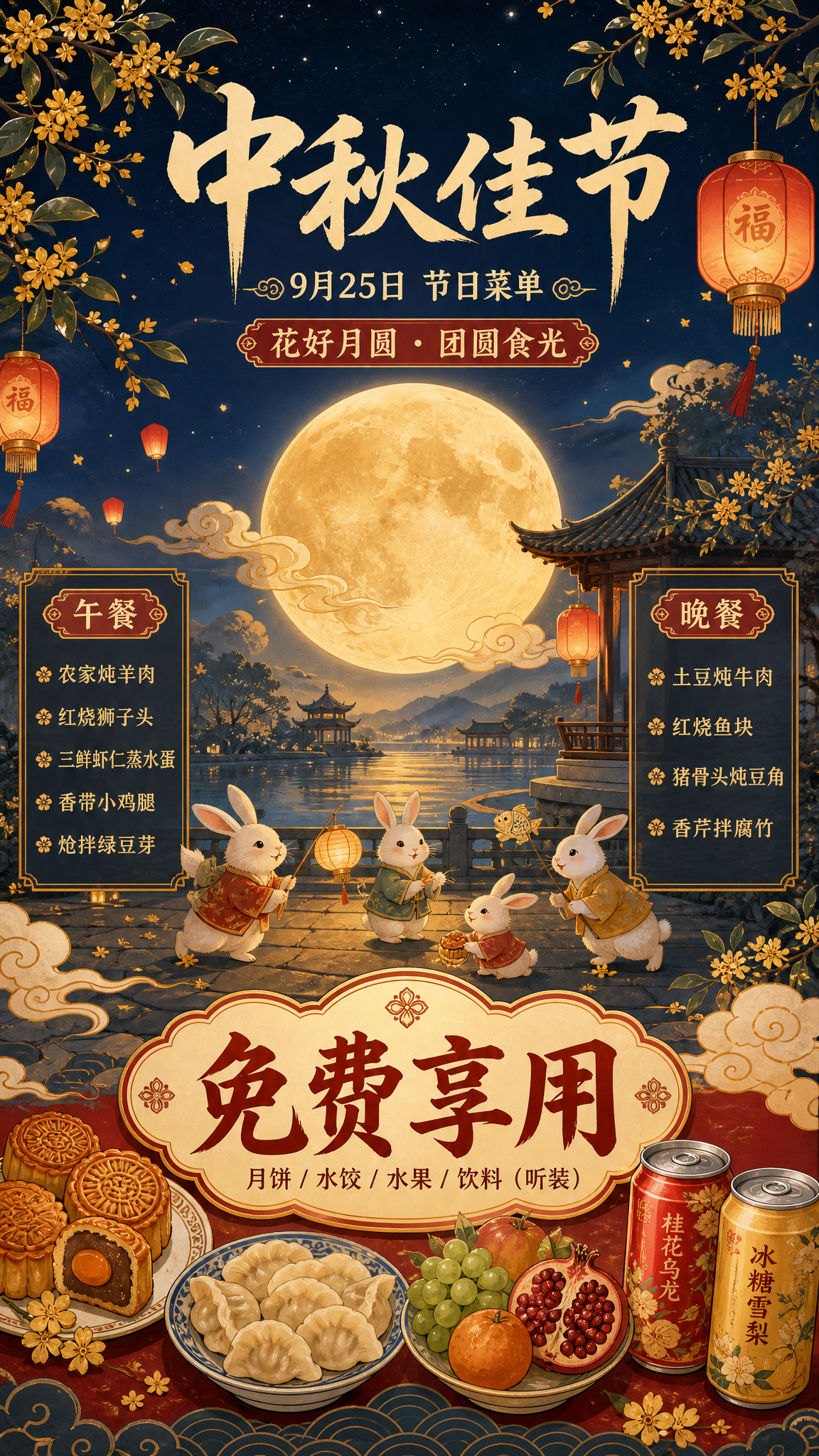 国风新中式中秋节节日海报，竖版9:16，整体温馨雅致中秋氛围。… - 图片创意预览