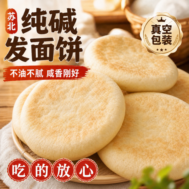替换装饼的容器，换一个更能突出大饼尺寸大小的容器，保留所有原有文字信息和构图风格，面饼依然保持放大后的尺寸预览效果