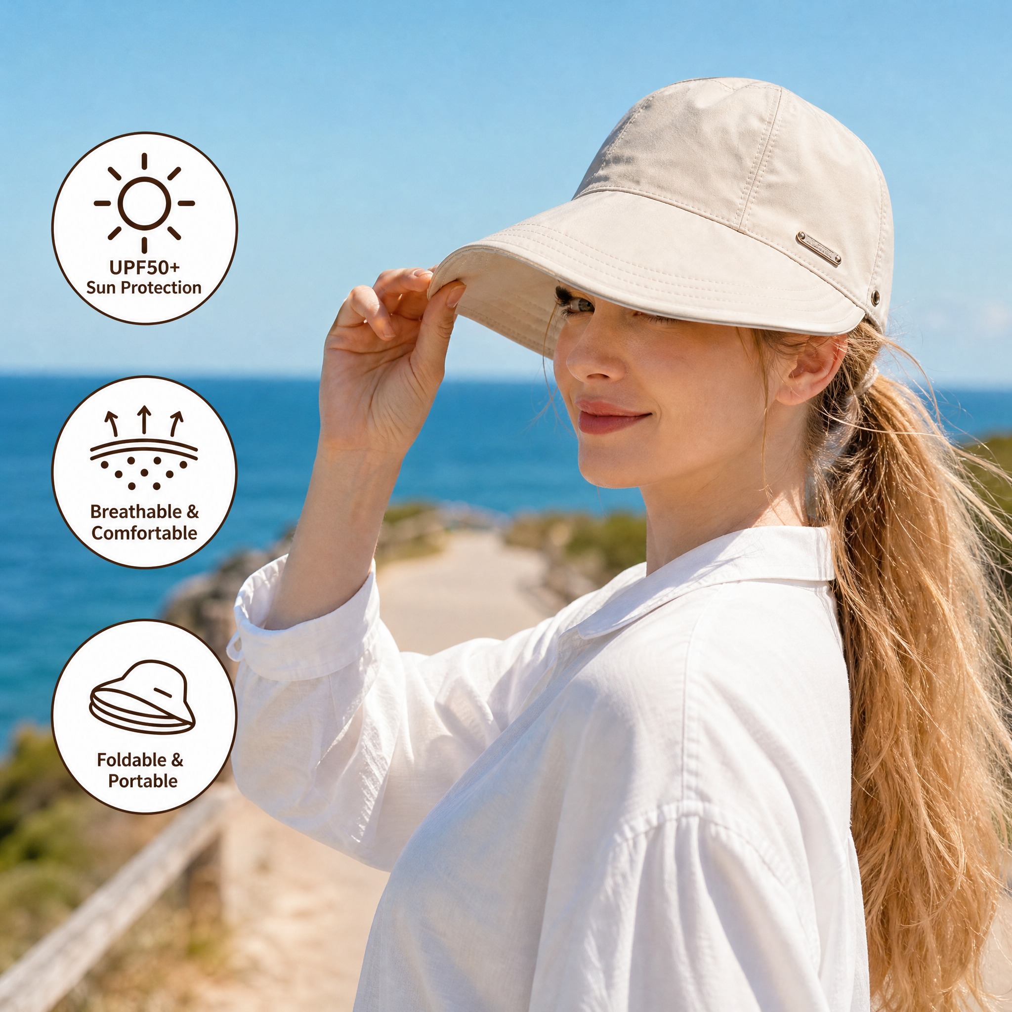 [主图-5] Women's Wide Brim Sun Ha… - 图片创意预览