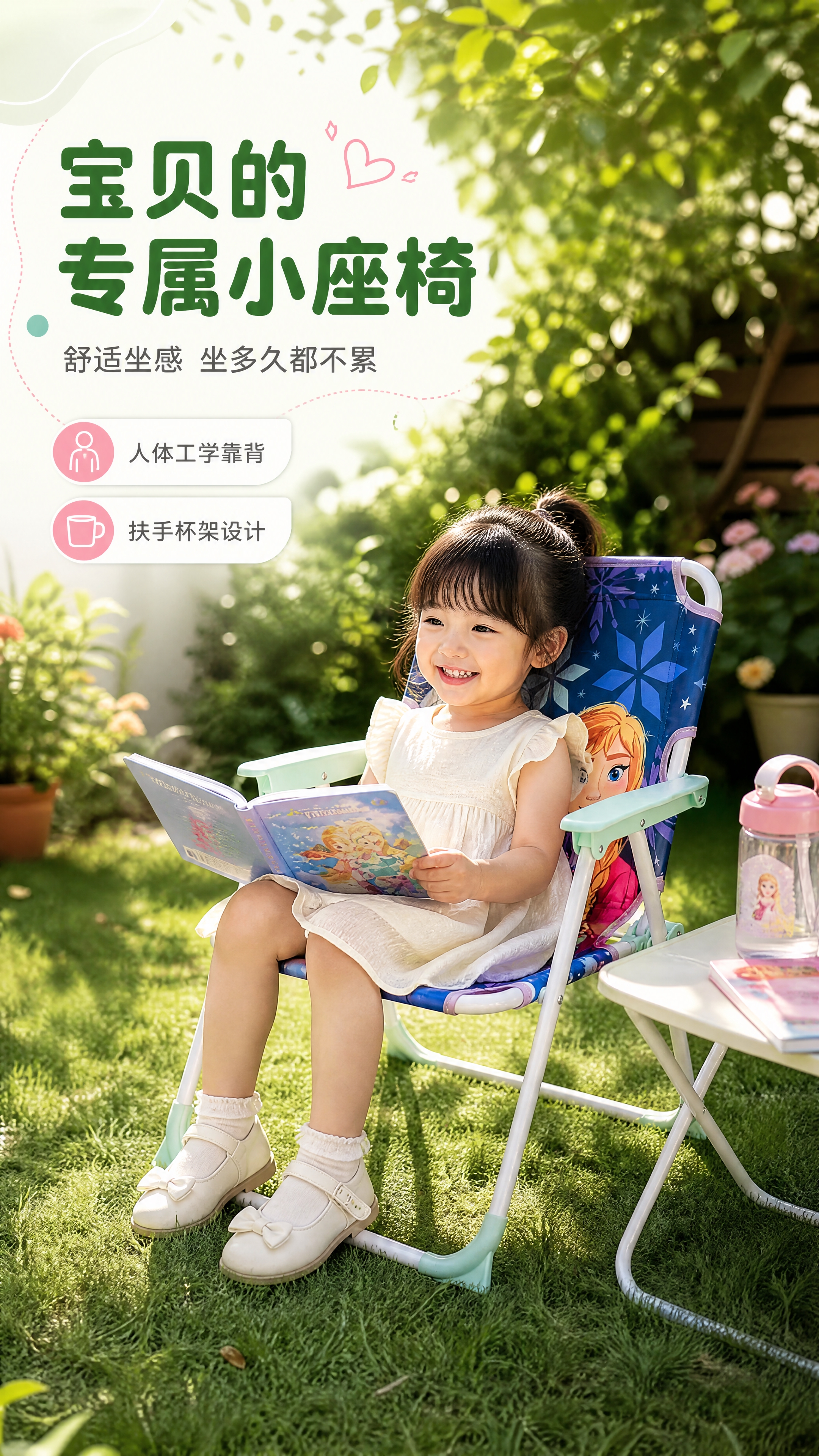 [商品] 使用【图6】冰雪奇缘款儿童椅；保留白绿支架、冰雪公主… - 图片创意预览