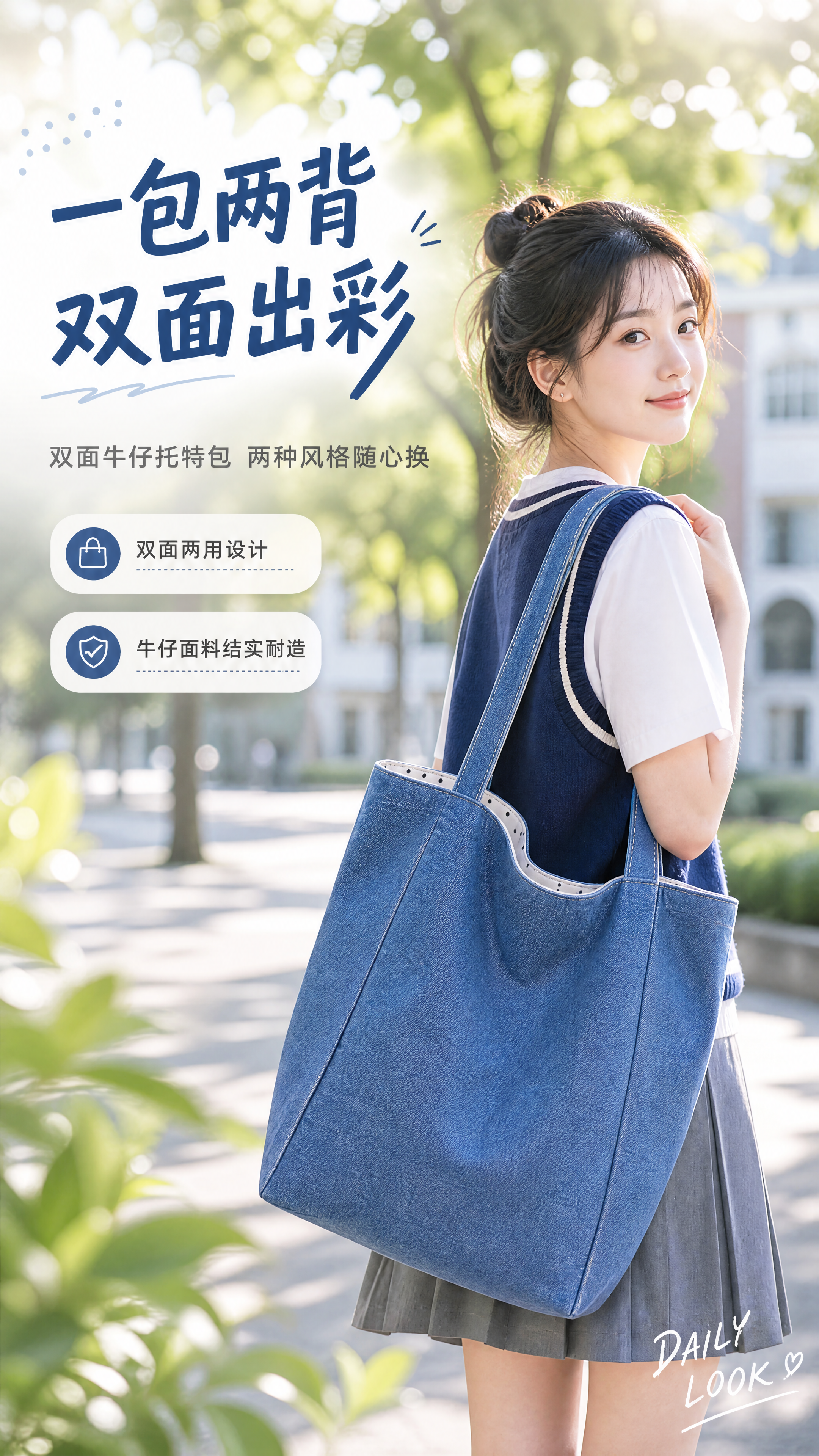 [商品] 使用【图1】双面牛仔托特包；商品处理：保留牛仔蓝色、… - 图片创意预览