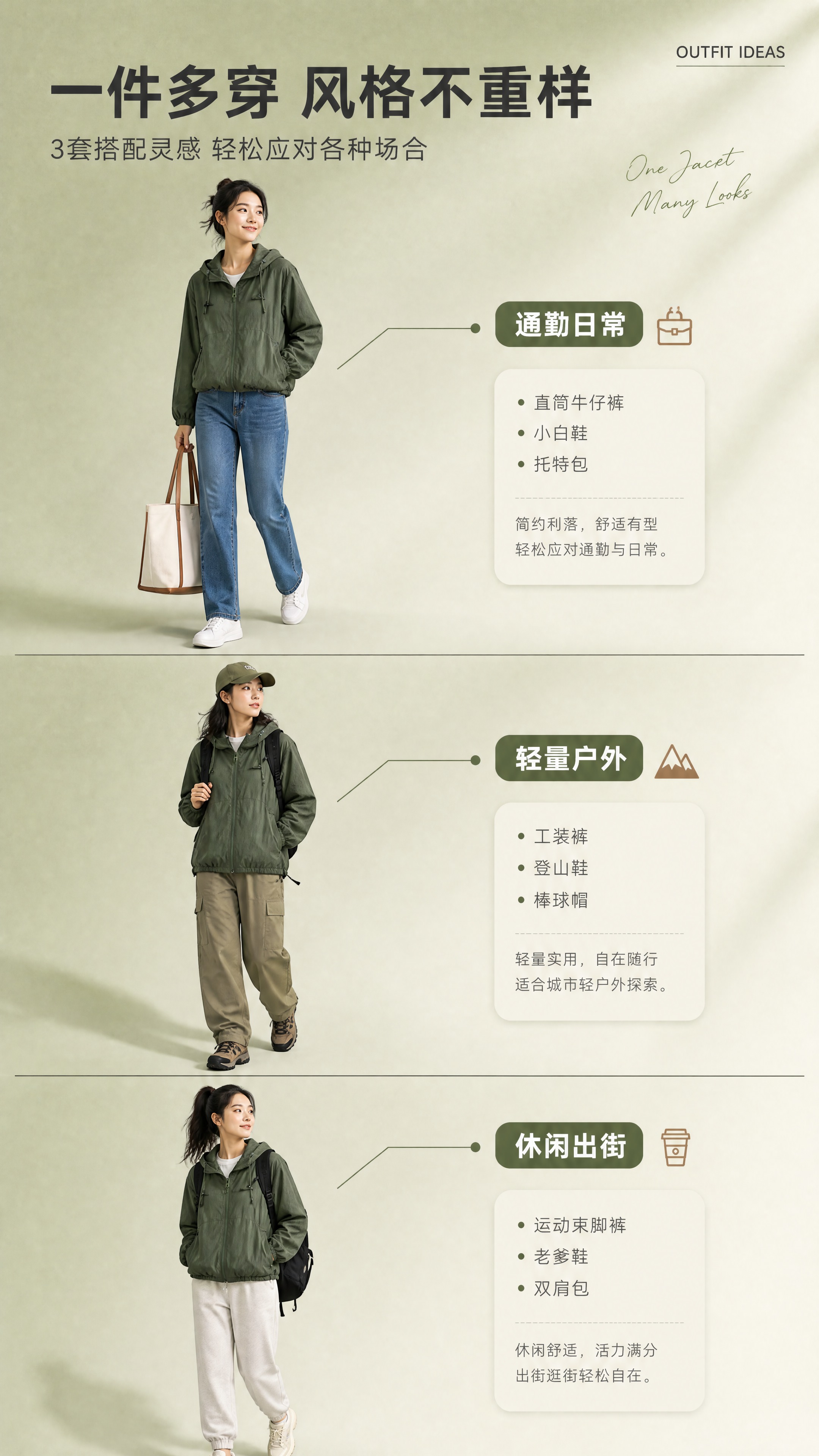 [商品] 使用【图1】橄榄绿连帽休闲夹克；商品处理：保留连帽抽… - 图片创意预览