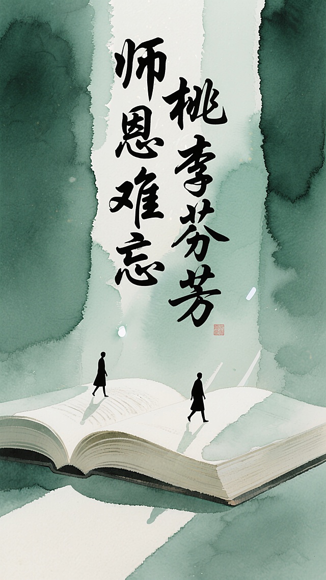 水墨风剪影设计，文艺清新，超现实主义表现师恩难忘。