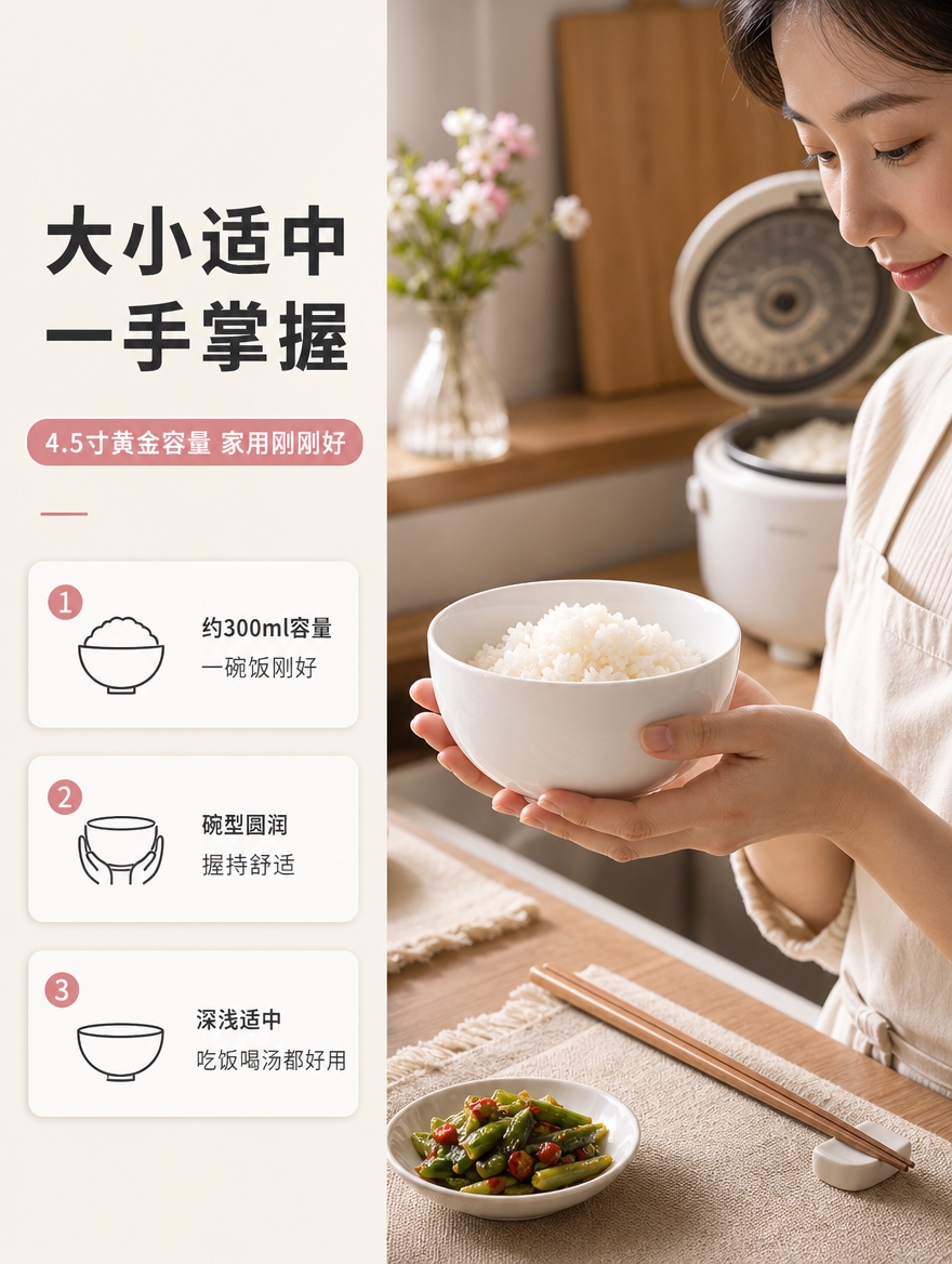 [商品] 使用【图1】白瓷4.5寸米饭碗；保留碗的圆润造型、纯… - 图片创意预览