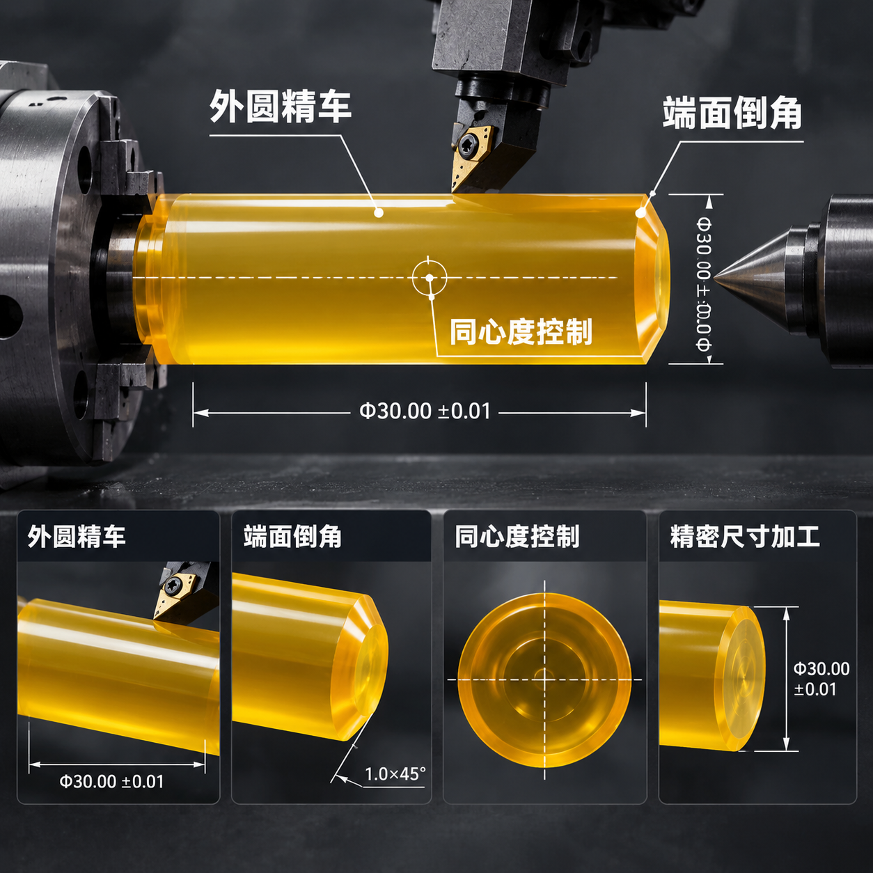 [主图-4] 加工能力图，展示雕刻机&CNC对外圆精车、端面倒… - 图片创意预览