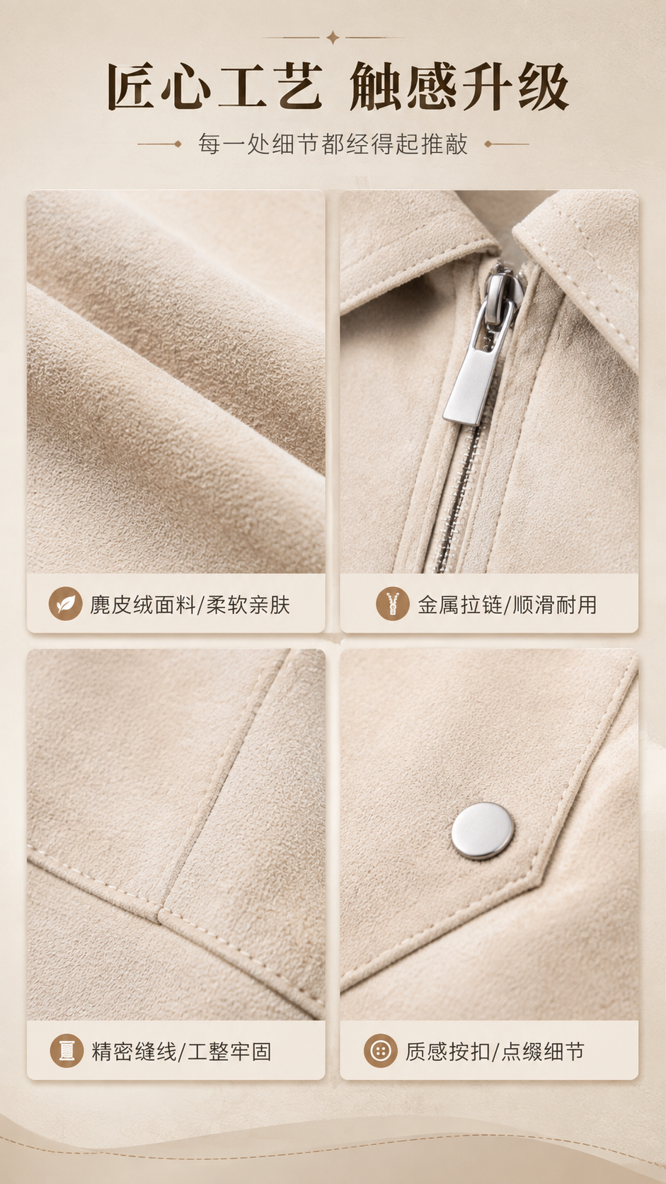 [商品] 使用【图1】浅米色麂皮绒翻领夹克；商品处理：保留翻领… - 图片创意预览