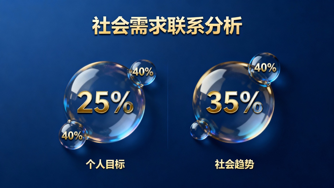 制作一份关于个人兴趣、职业规划与核心价值观的PPT,除此之外列出自己的梦想和目标,思考这些目标如何与社会需求和个人价值观相联系。预览效果