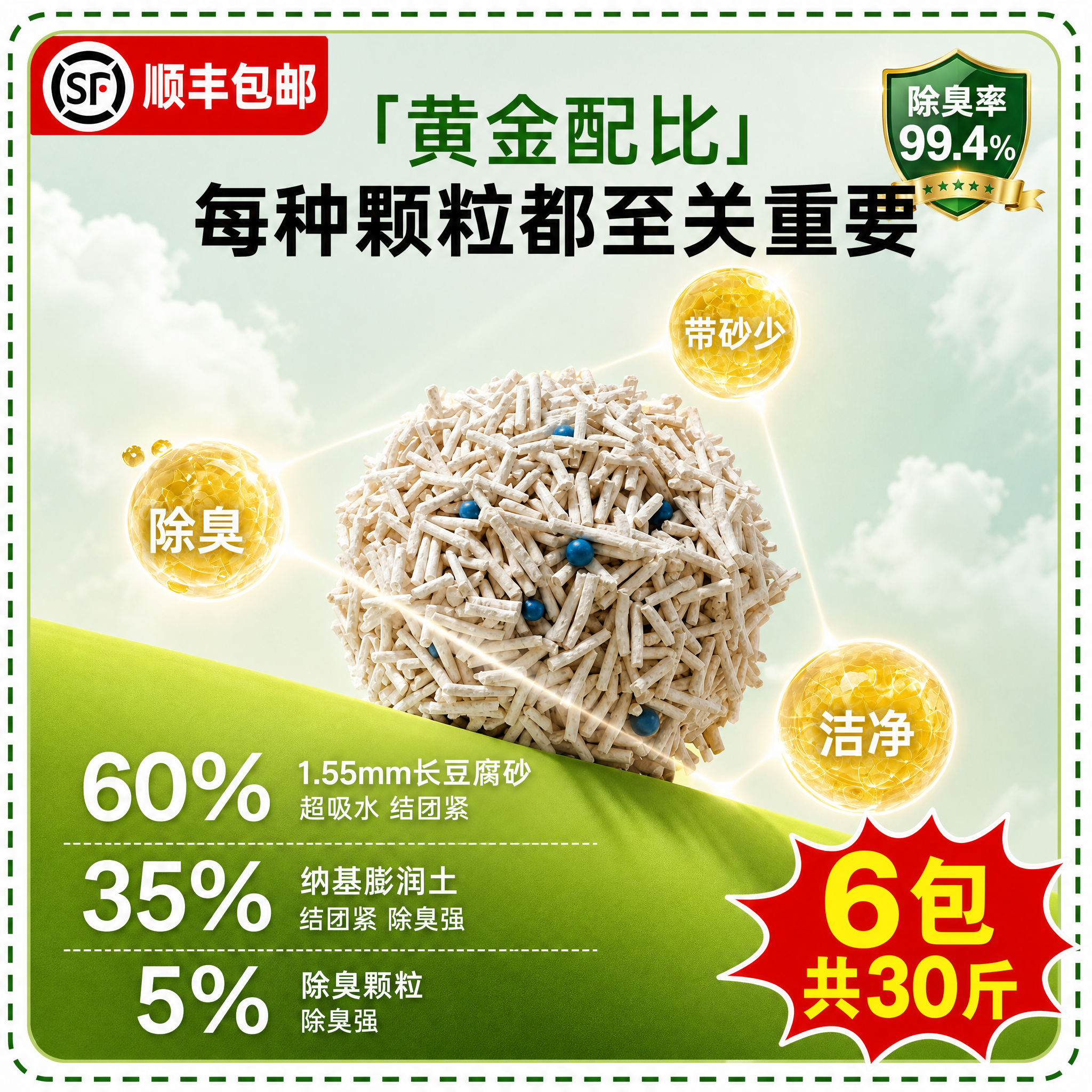 [修正版-8 带顺丰] 喵致豆腐混合猫砂 黄金配比卖点主图，带… - 图片创意预览