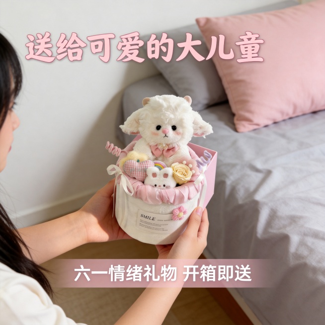 [主图-4] 送礼场景体验展示图。
[氛围风格] 温柔治愈少女心，真实送礼场景氛围
[画质] 商业摄影质感、光线柔和通透、产品清晰真实、画面干净高级
[元素] 保持hellokitty玩偶花束产品外观预览效果