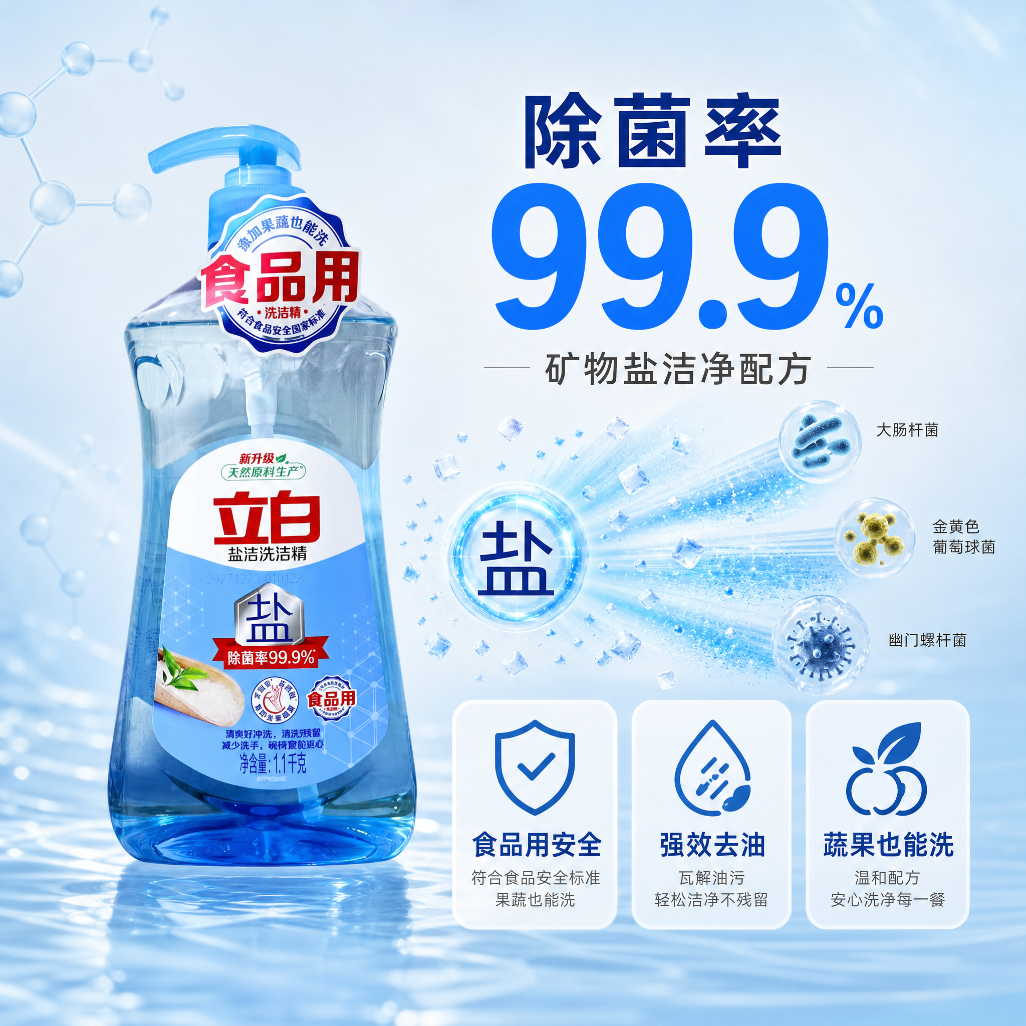 [主图-2] 核心卖点图，突出除菌率99.9%与盐洁去污力，用… - 图片创意预览