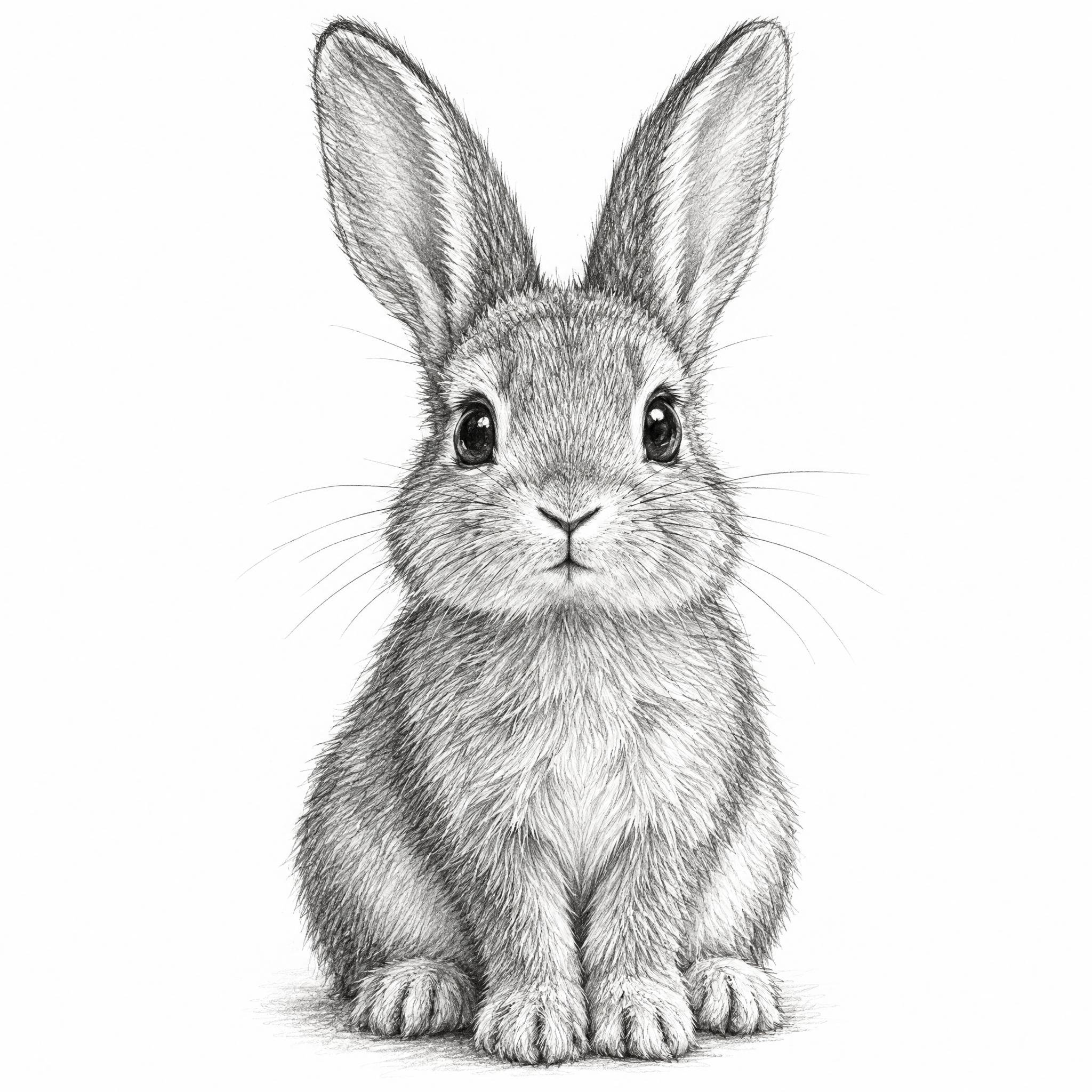 一只可爱的兔子素描画，铅笔手绘风格，细腻的线条勾勒出兔子的毛发… - 图片创意预览