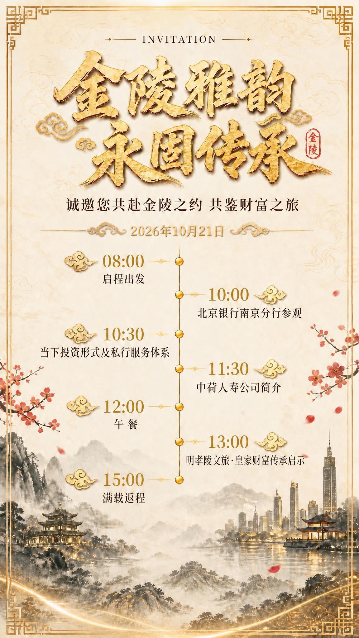 将这张海报中13:00对应的文字"明孝陵文旅·皇家财富传承启示… - 图片创意预览