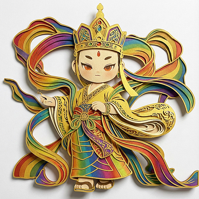 参考图二剪纸风格，将图一角色转为图二剪纸风格