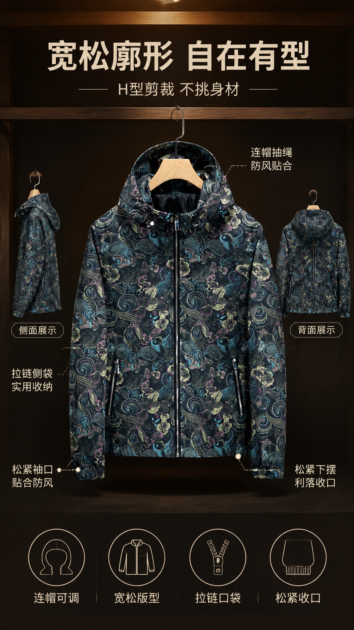 [第3张] 详情页版型解析-复古佩斯利腰果花连帽夹克多角度廓形… - 图片创意预览