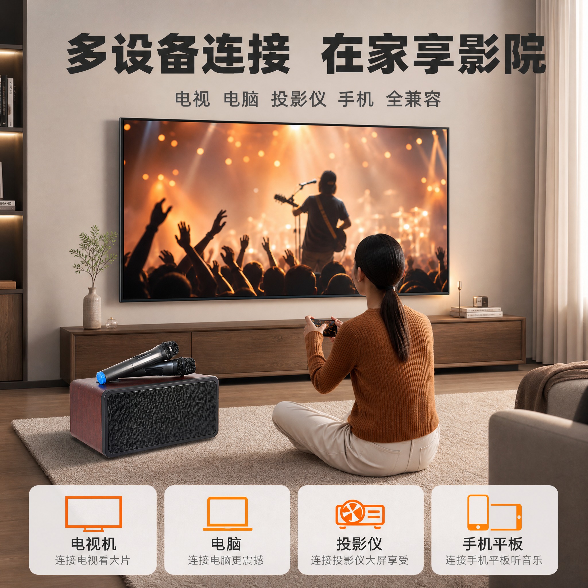 [主图-7] 场景使用/多设备兼容，展示连接电视电脑投影仪的家… - 图片创意预览