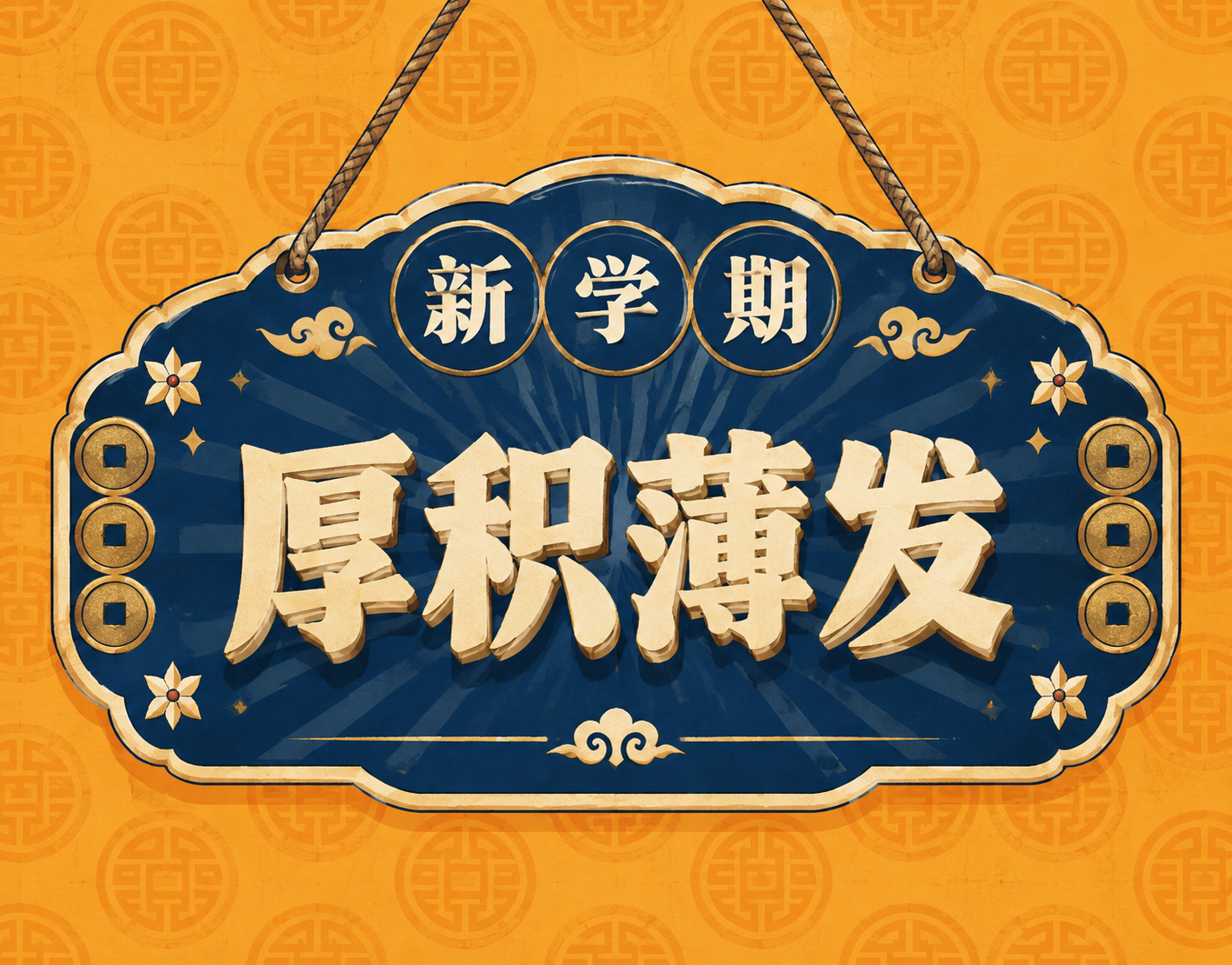 新学期主题复古挂牌风格小图，藏蓝色系配色。画面中心是一个藏蓝色… - 图片创意预览