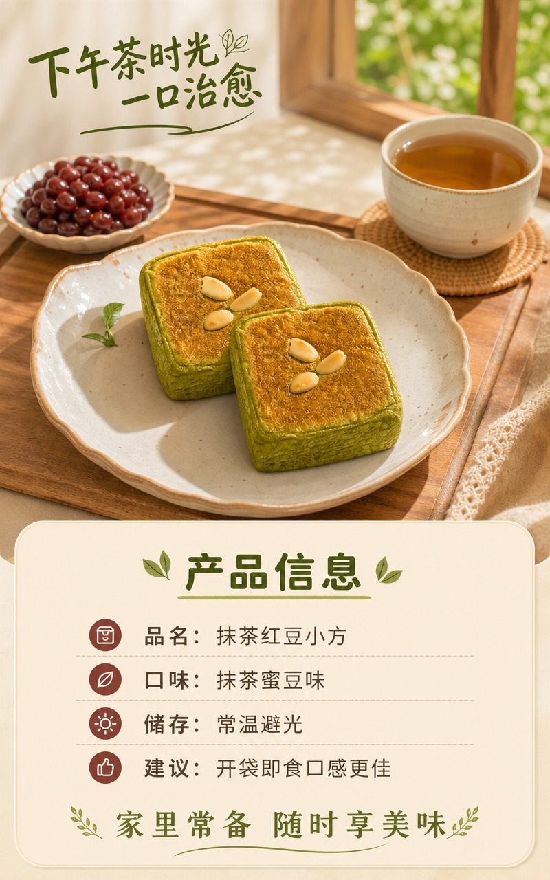 [商品] 使用【图1】抹茶红豆小方；保留产品外观、颜色、结构和… - 图片创意预览