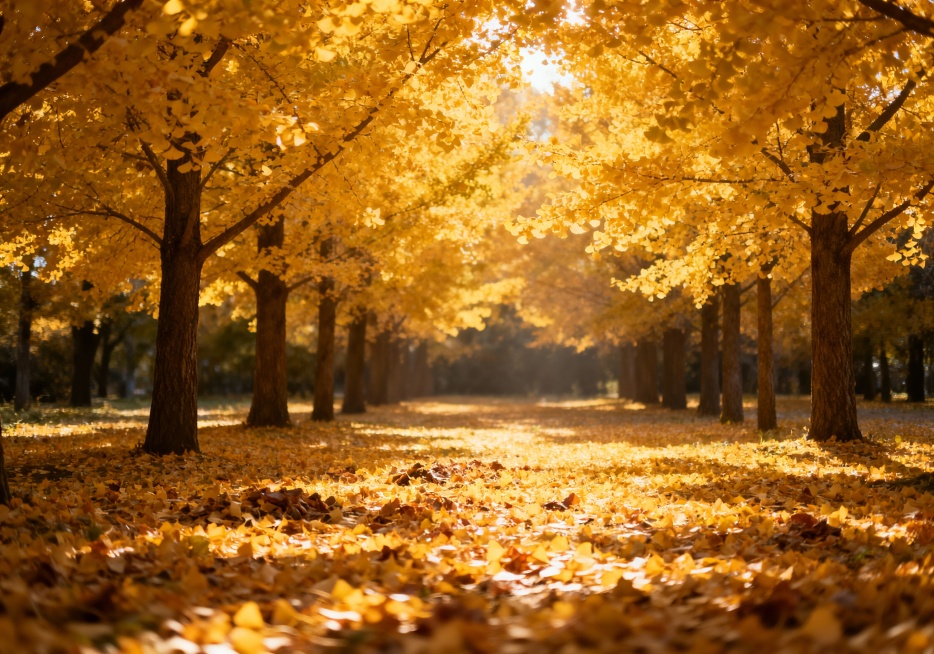 生成一张4米宽，2.8米高的银杏场景图，其中不要出现人物，预览效果