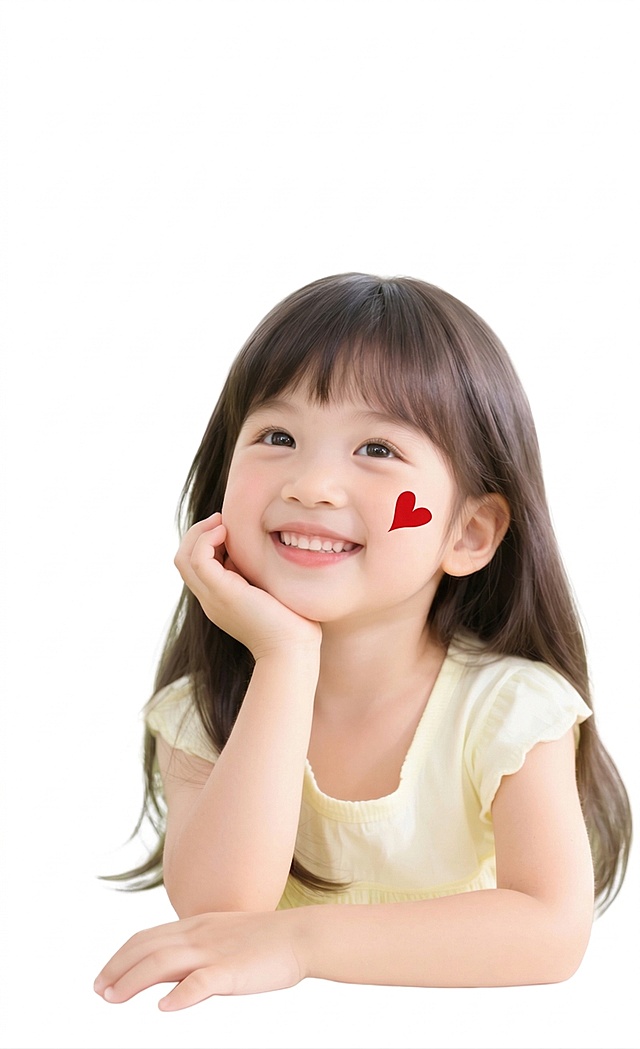 把图1的爱心元素贴在图2的女孩右脸上