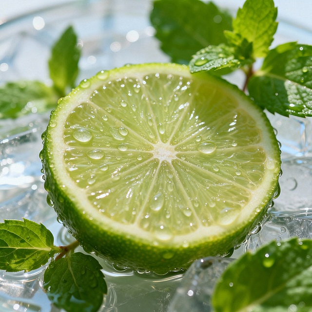 一张青柠切片的特写