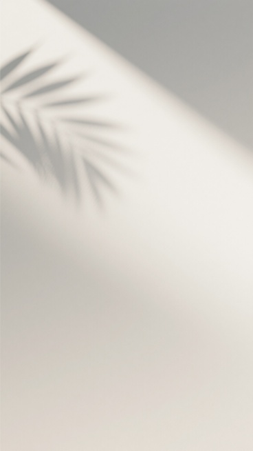 极简风格光影背景，大面积留白设计，柔和的米白色与浅灰色渐变背景，左上角有清晰的植物叶片阴影投射，光线从右侧斜向射入形成明亮的光束效果，整体画面呈现出宁静、简约、通透的氛围，光影过渡自然柔和，具有高度的视觉留白和空间感。预览效果
