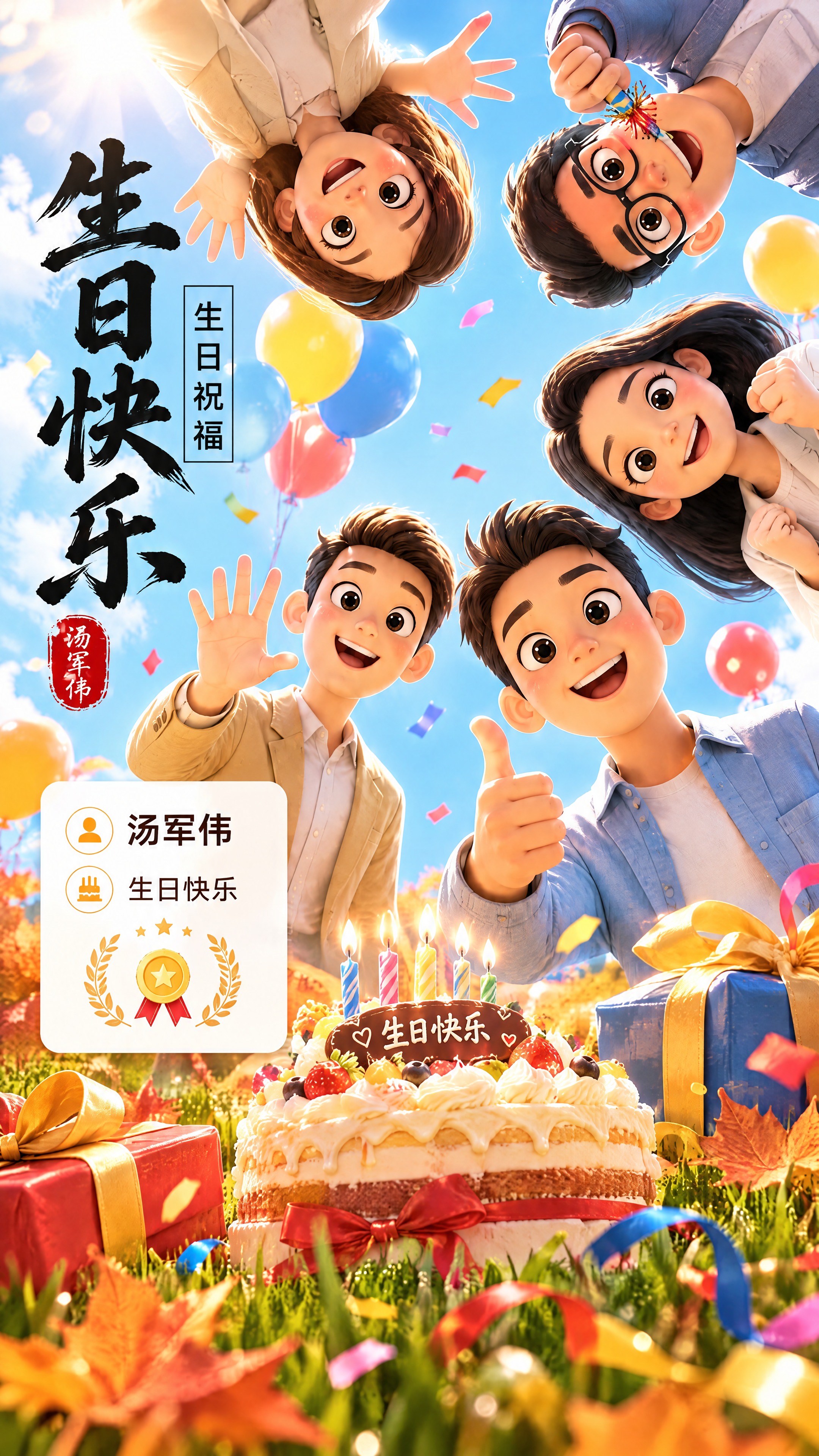 参考图风格：3D皮克斯风格卡通人物、仰视俯拍视角、蓝天白云阳光… - 图片创意预览