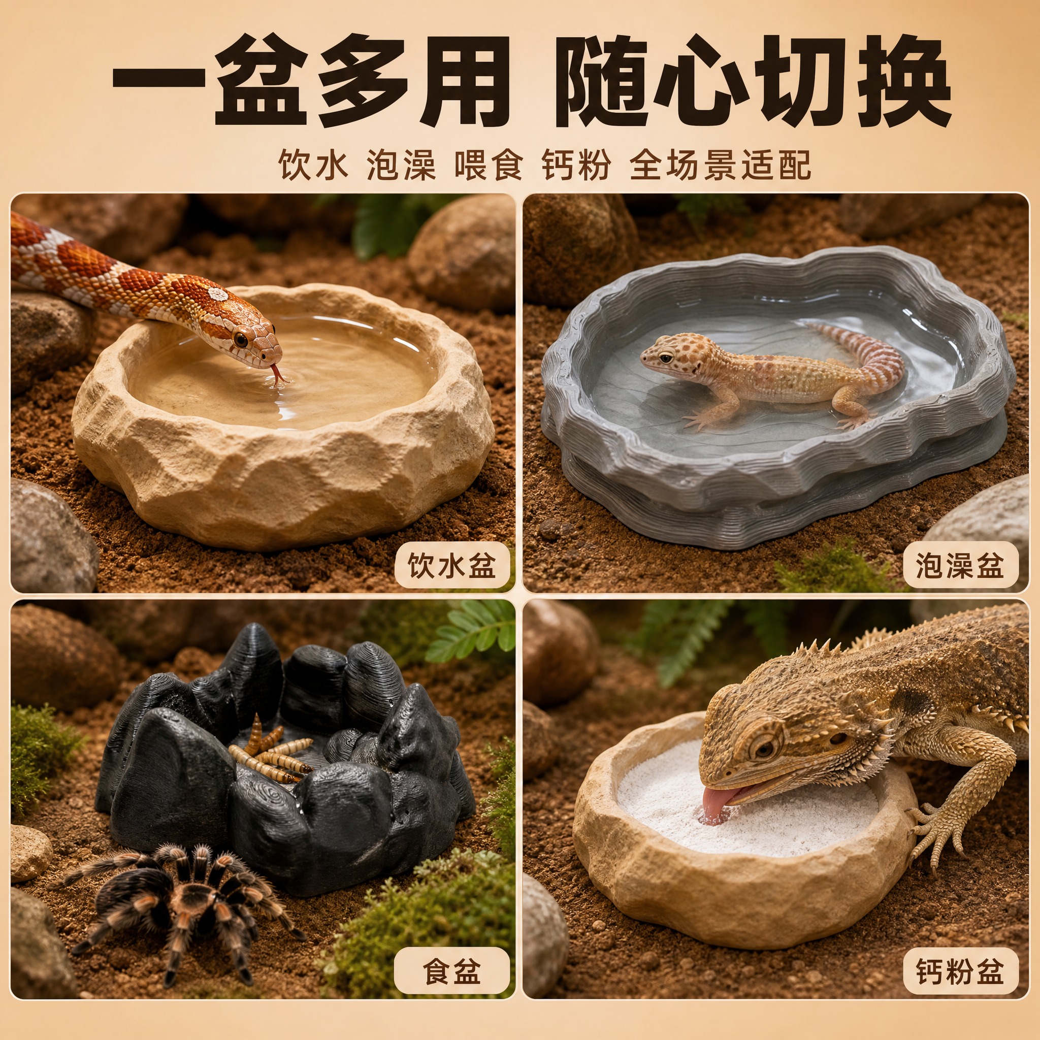 [主图-5] 多功能用途图，主题：一物多用 饮水/泡澡/食盆/… - 图片创意预览