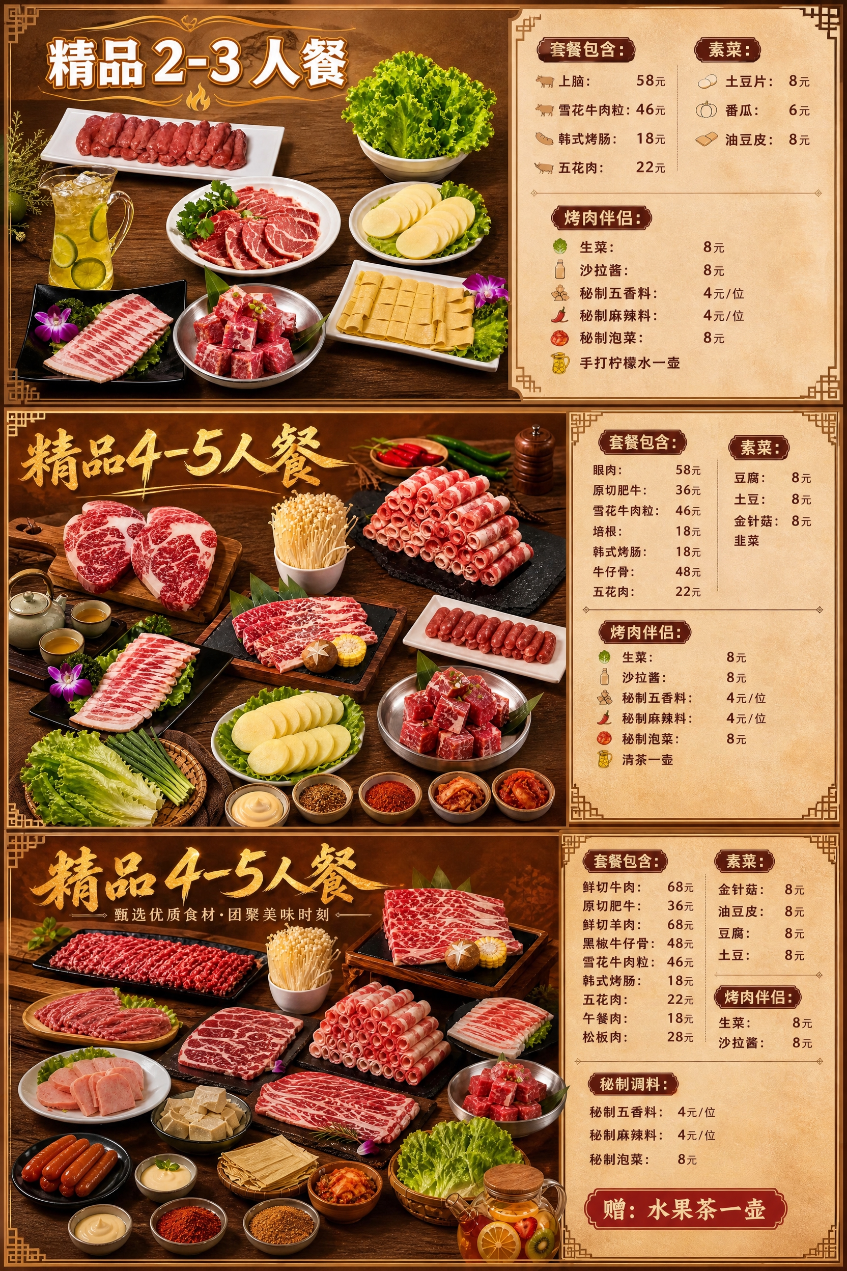 将三张烤肉套餐宣传海报合并为一张竖版1500×2250px的综… - 图片创意预览