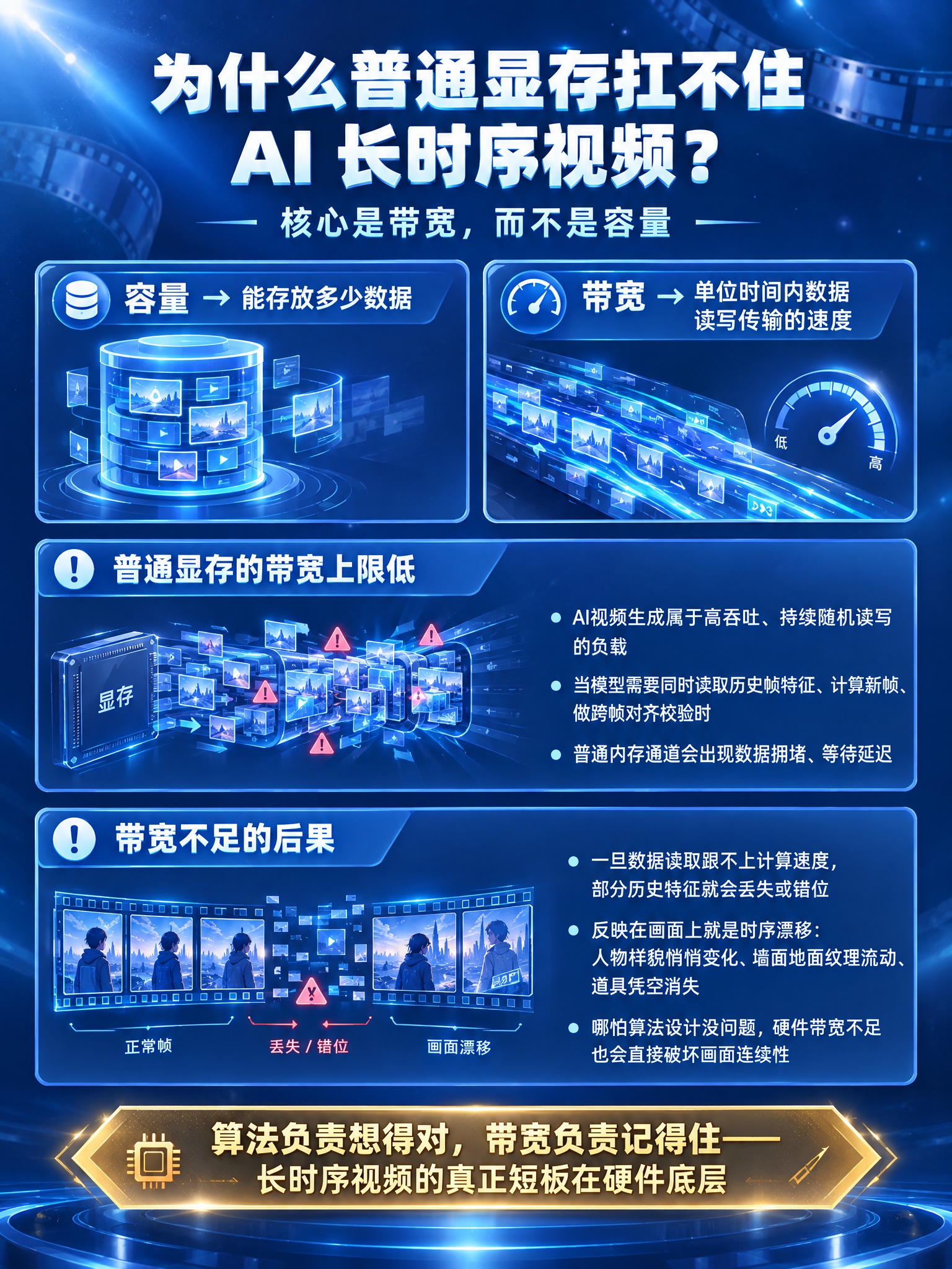 参照这张图的低饱和深空蓝科技插画风格，生成一张新的带宽瓶颈解析… - 图片创意预览