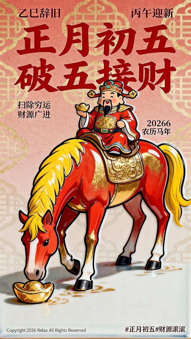 马年初五瓷板画